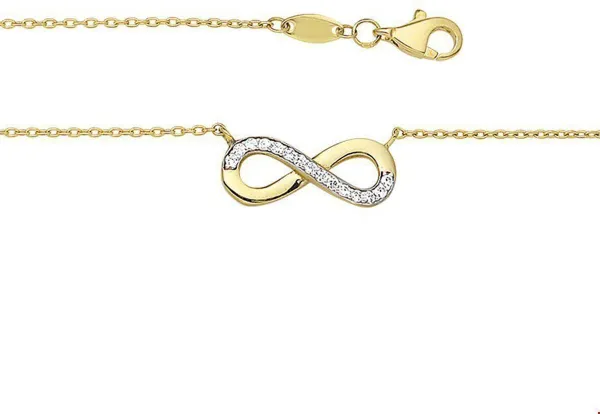 The Fashion Jewelry Collection Ketting Infinity Zirkonia 1,0 mm 41 + 4 cm - Geelgoud