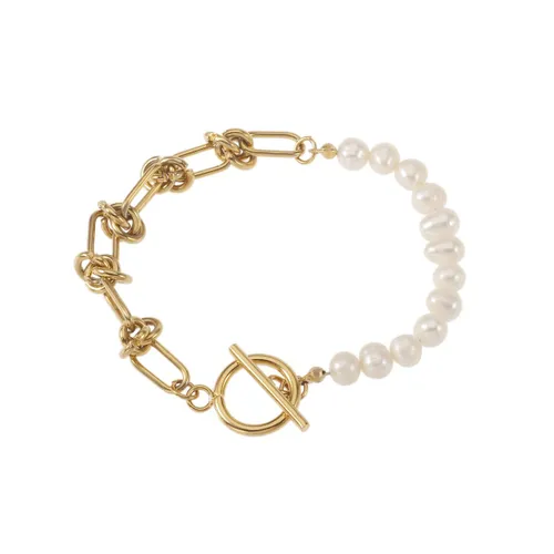 The Jewellery Club - Meah pearl bracelet gold - Armband (sieraad) - Dames armband - Schakelarmband - Parels - Statement - 19 cm