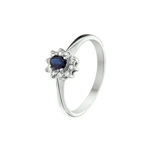 The Jewelry Collection Ring Saffier En Diamant 0.08 Ct. - Witgoud