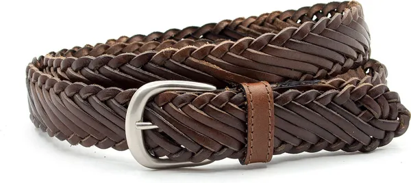 Thimbly Belts Lederen vlecht riem donker bruin - heren en dames riem - 3 cm breed - Bruin - Echt Leer - Taille: 95cm - Totale lengte riem: 110cm