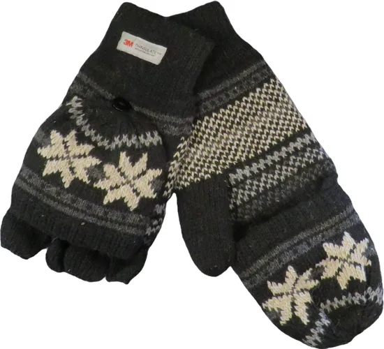 Thinsulate handschoen heren met halve vingers - 30% wol met knoop