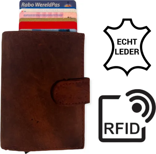 THL Design - Pasjeshouder Mannen / Dames - Pasjeshouder Uitschuifbaar - Portemonnee Heren - RFID - Vintage Leer Bruin