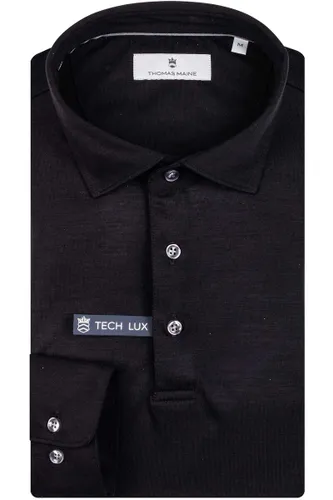 Thomas Maine Tailored Fit Polo shirt zwart, Effen