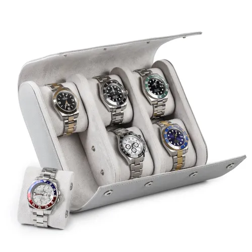 Timezone - Leren Watch roll voor 6 Horloges - Horloge Reisetui - Grijs