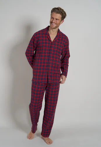 TOM TAILOR heren pyjama flanel met knoopjes - donkerrood geruit