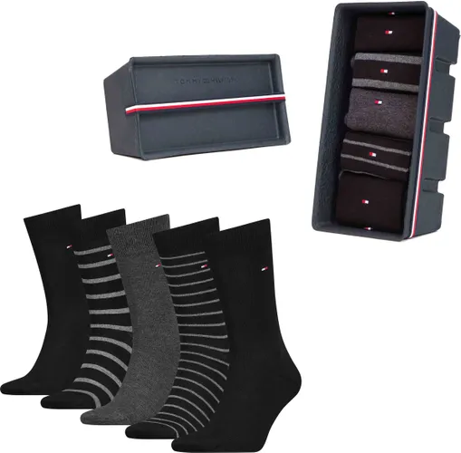 Tommy Hilfiger 5-Pack Heren Sokken Giftbox Stripes - Zwart