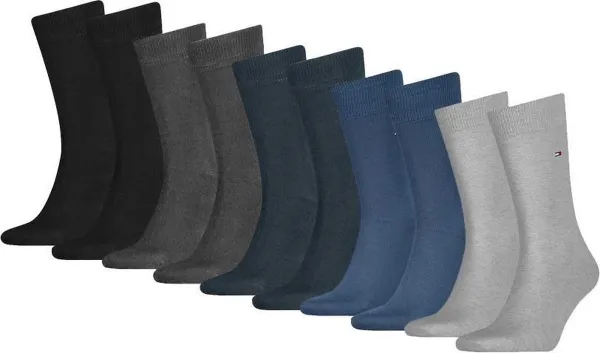 Tommy Hilfiger - heren basic sokken 10-pack blauw, grijs & zwart