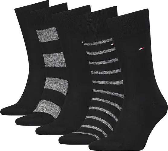 Tommy Hilfiger men giftbox stripes (5-pack) - herensokken katoen - gestreept en uni - zwart