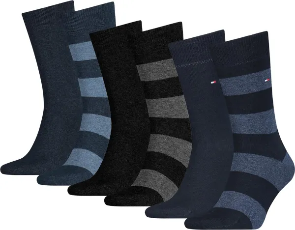 Tommy Hilfiger Sokken Heren Rugby Black/Dark Navy/Jeans - 6 Paar sokken