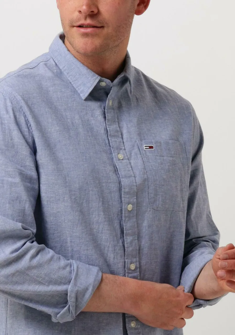 TOMMY JEANS Heren Hemden Tjm Reg Linen Blend Shirt - Blauw