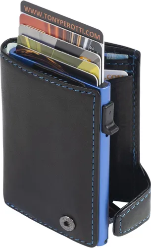 Tony Perotti Furbo RFID Pasjeshouder met papier- en kleingeldvak, Zwart/blauw