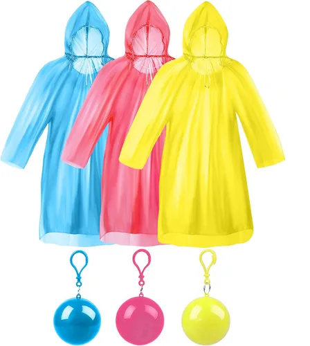 TravelTime® - Regenponcho - Regenjas - Draagbaar - Wegwerp - Herbruikbaar - 3 Kleurrijke Ballen - Lichtblauw, Roze, Geel