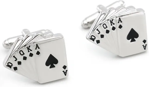 Treasure Trove® Schoppen Royal Flush Manchetknopen - Kaarten Poker - Dames - Heren - Zilverkleurig