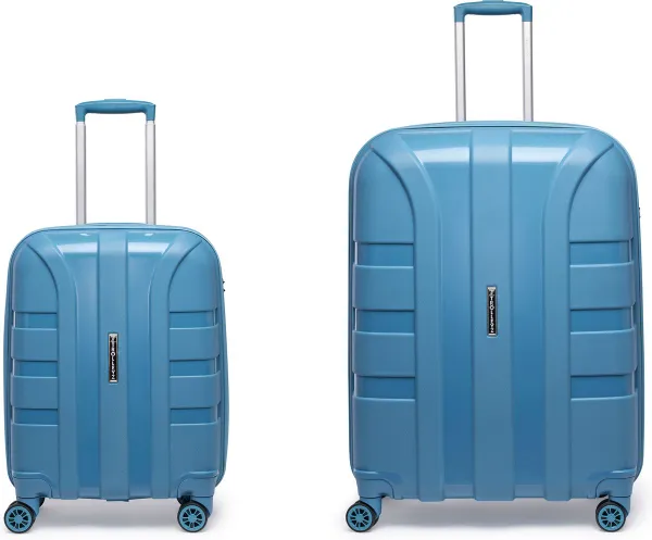 ©TROLLEYZ - Paris No.5 - Kofferset 2 delig - 55+78cm met TSA slot - Dubbele wielen - 360° spinners - 100% Polypropyleen - Reiskoffers in Ice Blue