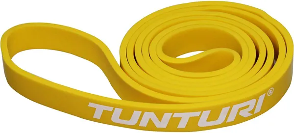 Tunturi Power Band - Weerstandsband 5 tot 20 kg – Pull up Resistance Band - Fitness Elastiek – 104 cm - Incl Trainingsapp - Geel