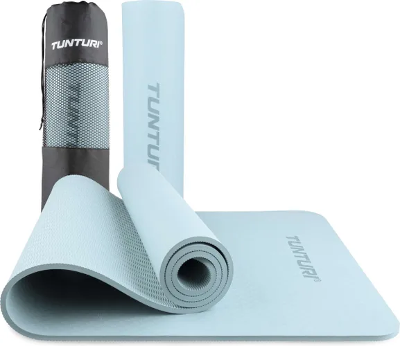 Tunturi Yoga Mat 8mm - Pilates mat - Extra dikke fitness mat - 183x61x0,8 cm - Incl Draagtas - Ecologisch materiaal - Eenvoudig te reinigen - Licht Bl...