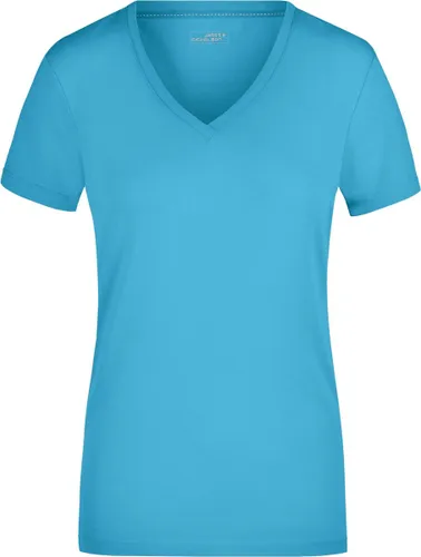 Turquoise dames stretch t-shirt met V-hals M
