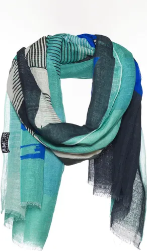 Turquoise sjaal dames - Wolkenprint - Katoen/Linnen