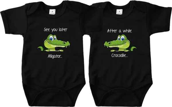 Tweeling Cadeau - See you later Alligator.. After a while crocodile - Romper Zwart