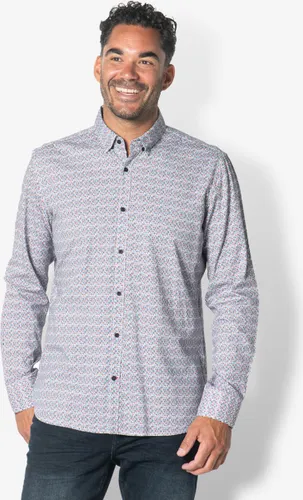 Twinlife Heren Shirt Print Geweven - Overhemd - Comfortabel - Regular Fit - Wit - L