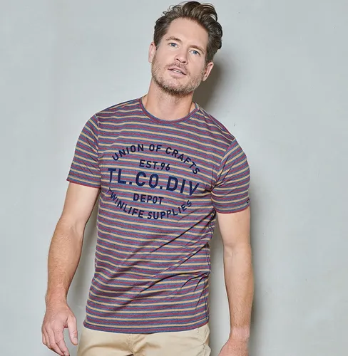 Twinlife Heren sleeve crew stripe art - T-Shirts - Wasbaar - Ademend - Rood - S