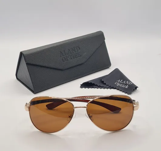 Unisex zonnebril gepolariseerd / pilotenbril / goude montuur / bril met harde en zachte brillenkokers en doekje - UV400 cat 3 - bril met brillenkoker