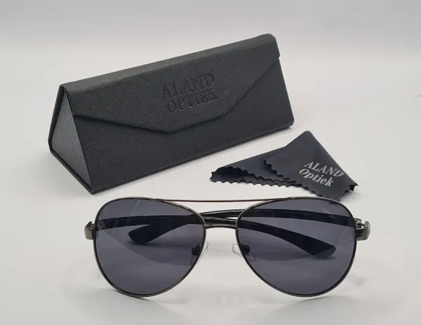 Unisex zonnebril gepolariseerd / pilotenbril / grijze donkergrijze bril met harde en zachte brillenkokers en doekje - UV400 cat 3 - bril met brillenko