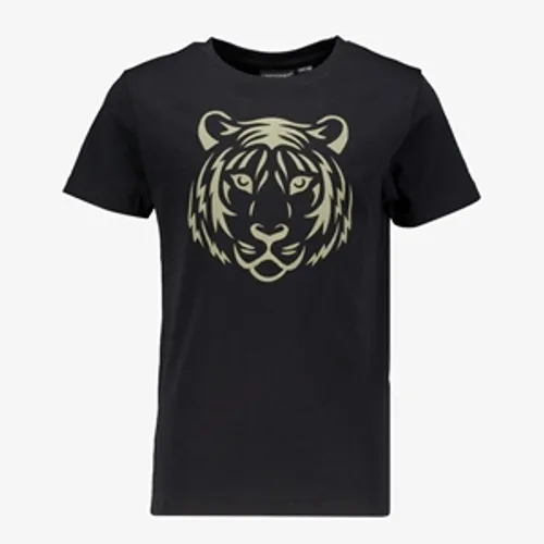 Unsigned jongens T-shirt zwart met tijgerkop