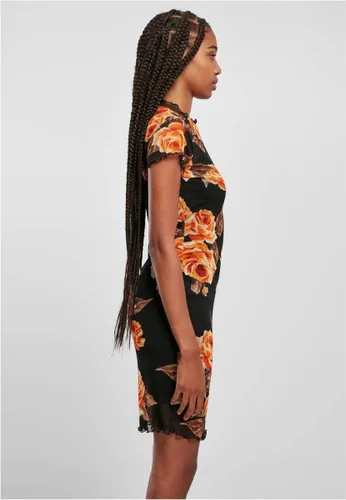 Urban Classics - Mesh Double Layer mangorose Korte jurk - XS - Zwart/Multicolours
