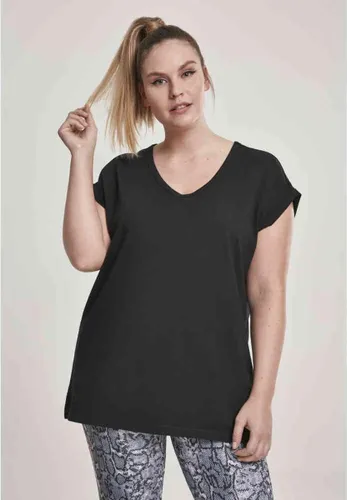 Urban Classics - Round V-Neck Extended Shoulder Dames T-shirt - S - Zwart