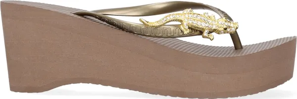 Uzurii Gold Crocodile Switch High Heel Dames Slippers Taupe | Taupe | Kunststof |