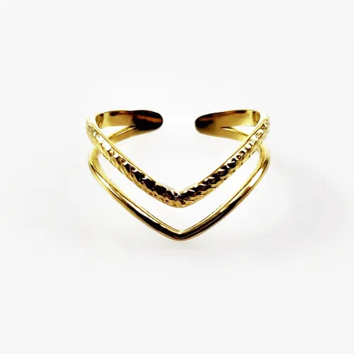 V-vorm Ring Dames - Stalen Goudkleur - Verstelbaar - Dubbele Ring