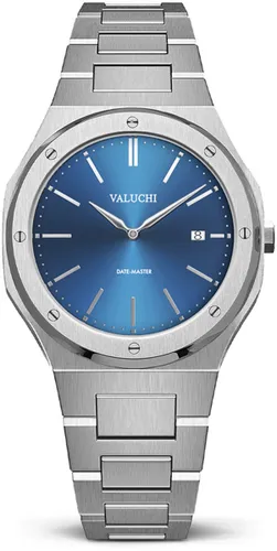 Valuchi Heren Date-Master Roestvrijstaal Quartz Horloge -  Zilver Blauw