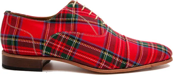 VanPalmen Nette schoenen - Schotse Ruit rood - leer en textiel - topkwaliteit