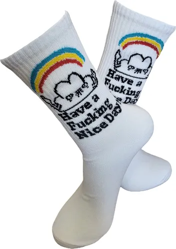 Verjaardags cadeau - Have a Nice Day Sokken - vrolijke sokken - witte sokken - tennis sokken - sport sokken - valentijns cadeau - sokken met tekst - a