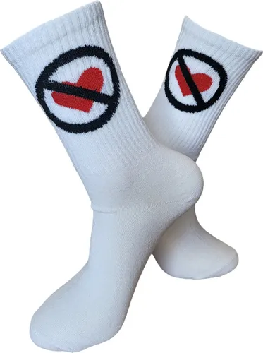 Verjaardags cadeau - NO LOVE Sokken - vrolijke sokken - witte sokken - tennis sokken - sport sokken - valentijns cadeau - sokken met tekst - aparte so