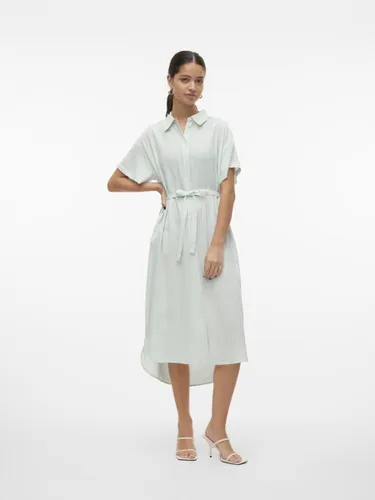 Vero Moda Vmbumby Ss Calf Shirt Dress Silt Green Stripes White GROEN XL