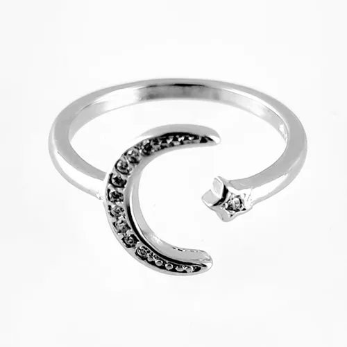 Verstelbar Ring Dames - S925 sterling zilver - Ring met Ster en Maan