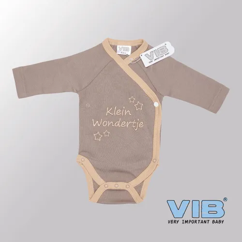 VIB® - Rompertje Luxe Katoen - Klein Wondertje (Bruin) - Babykleertjes - Baby cadeau