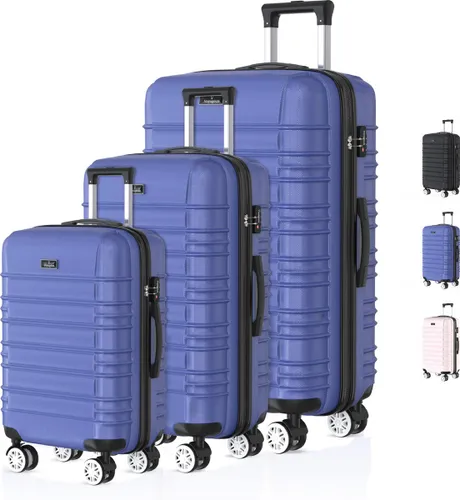Voyagoux® AVALON - Reiskoffer set - Koffers - 3 stuks - Reiskoffer met wielen - Blauw -TSA Slot