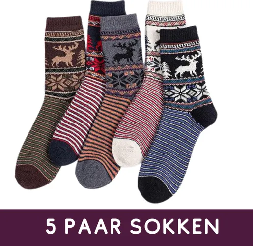 Warme Sokken met Rendieren - 5 paar - Leuk voor winter en kerst - Noorse Stijl
