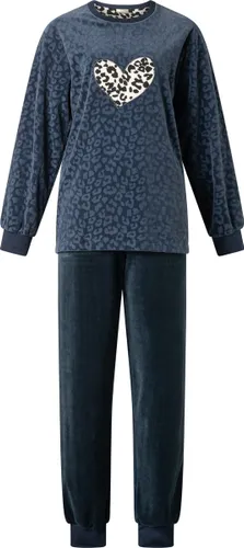 Warme velours dames pyjama van Lunatex 124209 navy-zwart