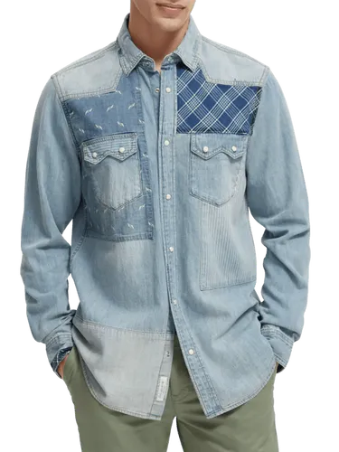 Washed Indigo patchwork western shirt - Maat XXL - Multicolor - Man - Shirt - Scotch & Soda