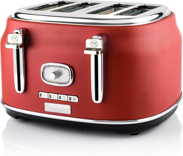 Westinghouse Retro Broodrooster - 4 Slice Toaster - Rood - Met Warmhoudrek