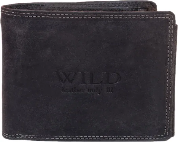 Wild Leather Only !!! Portemonnee Heren Hunter Leer Donkerbruin -Billfold - (WHRS-028-15) -11.5x2.5x9.5cm-