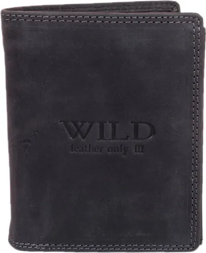 Wild Leather Only !!! Portemonnee Heren Hunterleer Zwart - Staand Model- ( WHRS-030-6) - 9x2x12cm -