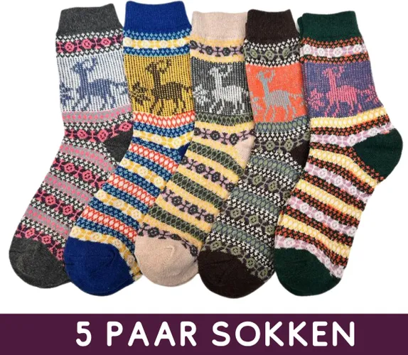 Winter Sokken met Rendieren - Set 5 paar - Noorse Sokken dames