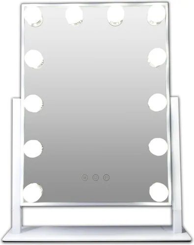 Witte Metalen Make-up hollywood LED spiegel, 12x dimbare LED bulbs. 3 kleuren licht, spiegels