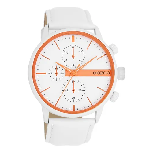 Witte OOZOO horloge met witte leren band - C11314
