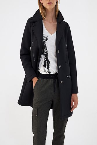 Women's Black Neoprene Mid-length Coat